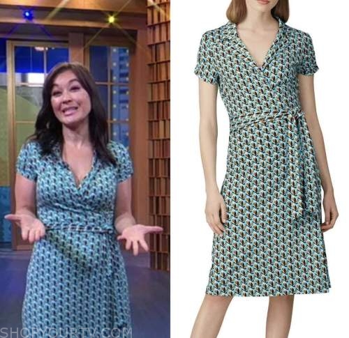 eva pilgrim, good morning america, green printed wrap dress