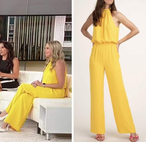 cheryl casone, outnumbered, yellow halter jumpsuit