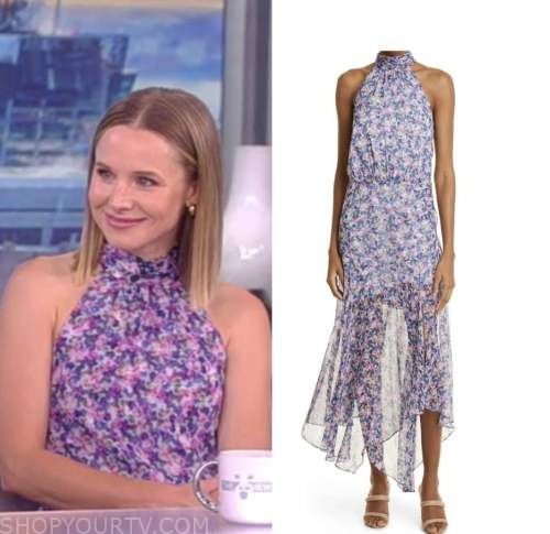 the view, kristen bell, purple floral halter midi dress