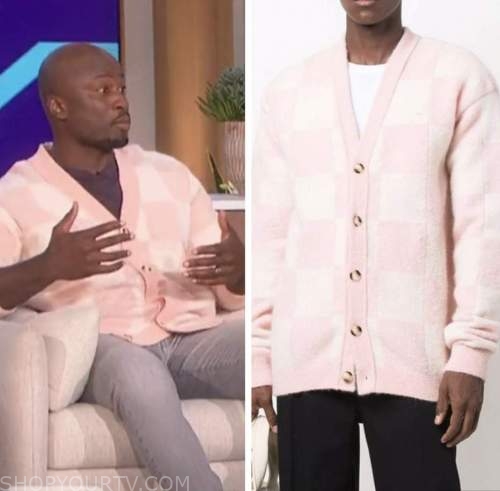 The Talk: June 2022 Akbar Gbajabiamila's Pink and White Check Cardigan ...