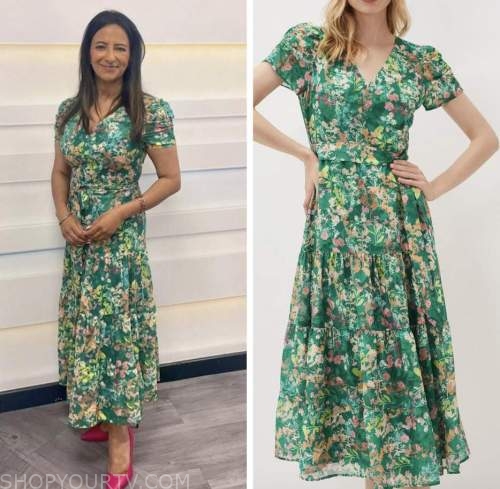 Good Morning Britain: June 2022 Ranvir Singh's Green Floral Midi Dress ...