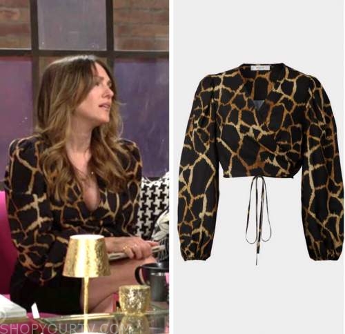 chloe mitchell, eliazabeth hendrickson, the young and the restless, giraffe animal print wrap top