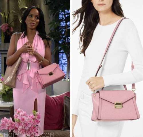 imani benedict, leigh-ann rose, pink satchel bag purse, the young and the restless