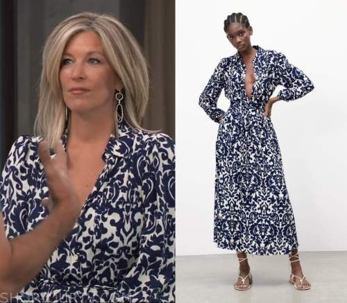 General Hospital: June 2022 Carly's White/Blue Printed Maxi Dress ...