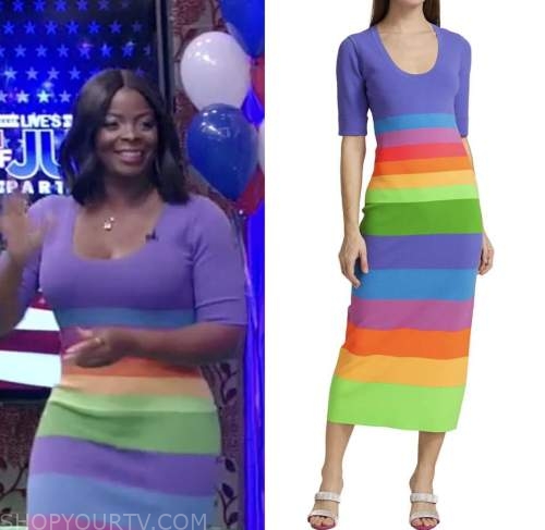 janelle james, live with kelly and ryan, multicolor striped knit dress