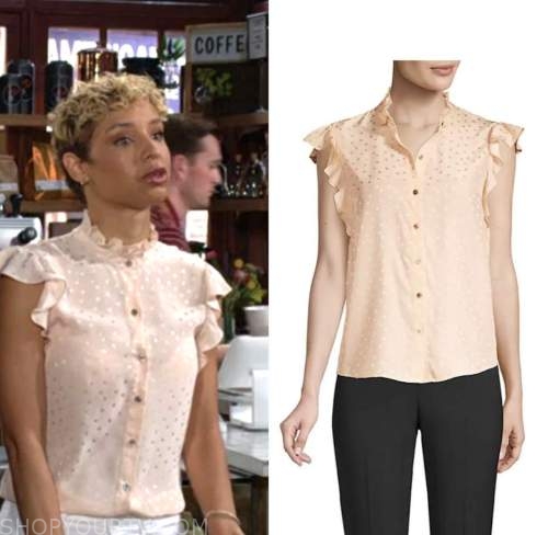 elena dawson, the young and the restless, brytni sarpy, jacquard heart ruffle top