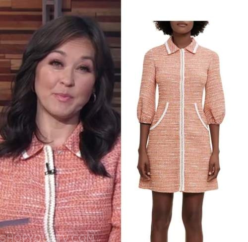 eva pilgrim, good morning america, orange tweed dress