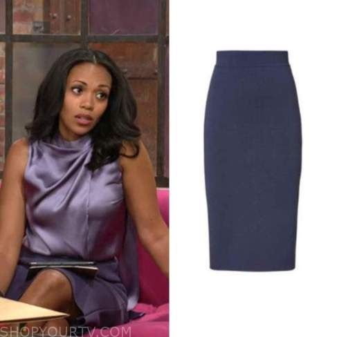 amanda sinclair, mishael morgan, blue pencil skirt, the young and the restless