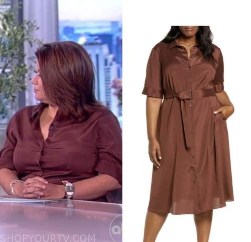 The View: July 2022 Ana Navarro's Brown Silk Belted Shirt Dress | Shop ...