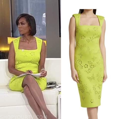 harris faulkner, outnumbered, lime yellow butterfly cutout dress