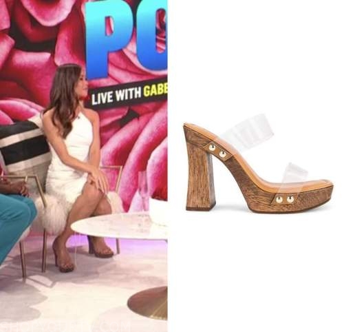 E! news, daily pop, clear vinyl wood sandals heels, gabby windey