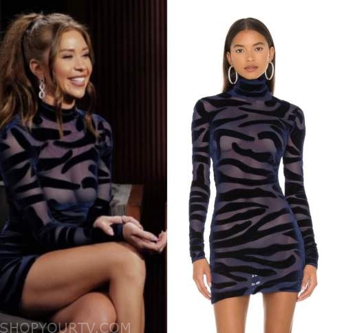 gabby windey, jimmy kimmel, navy blue tiger dress