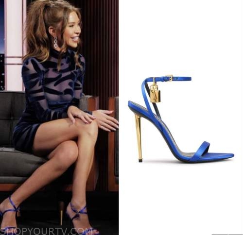 gabby windey, jimmy kimmel, blue lock sandals heels