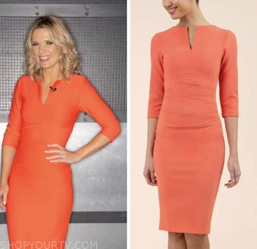 charlotte hawkins, coral orange dress, good morning britain