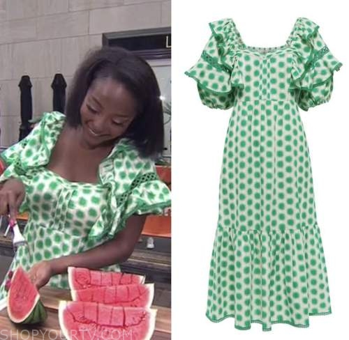 the today show, makho ndlovu, green dot floral midi dress