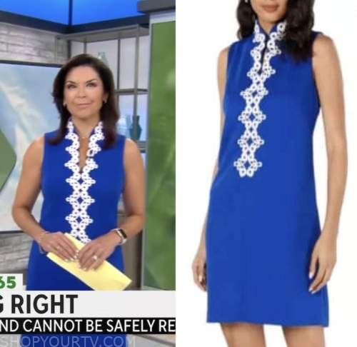 meg oliver, cbs mornings, blue embroidered shift dress