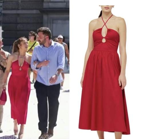 jennifer lopez, extra, pink halter midi dress