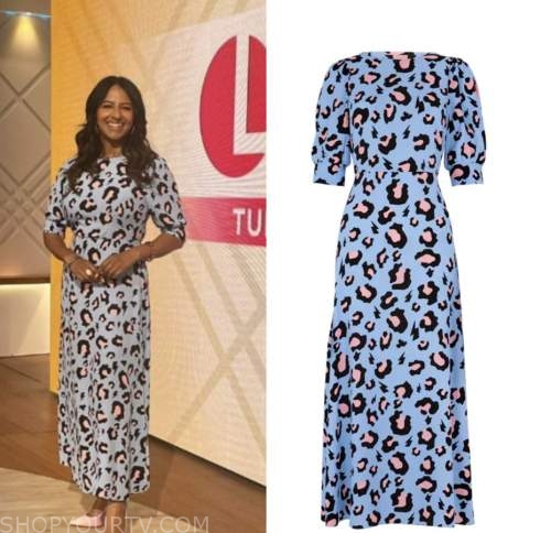 lorraine, ranvir singh, blue leopard midi dress