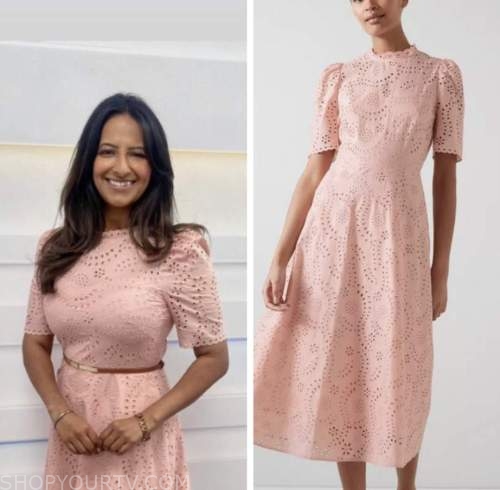 ranvir singh, pink eyelet dress, lorraine