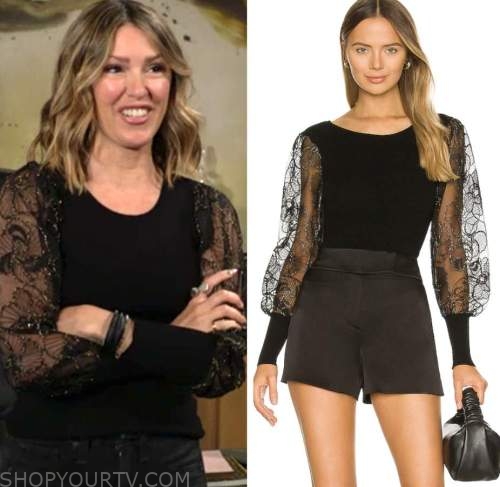 chloe mitchell fisher, the young and the restless, black organza sweater, elizabeth hendrickson