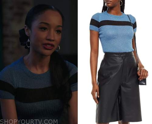 Riverdale: Season 6 Episode 19 Tabitha's Blue Metallic Striped Top ...