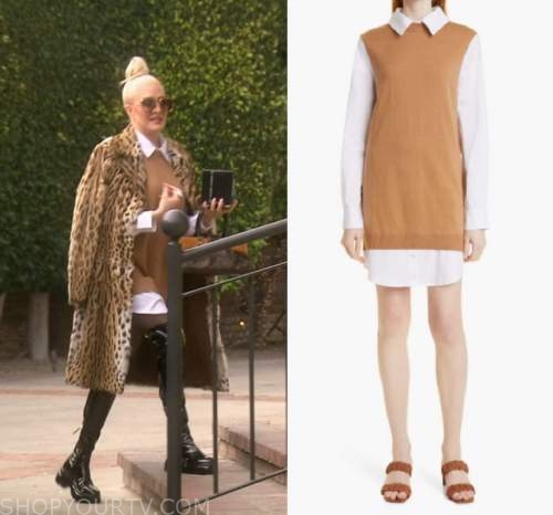 Dorit's monogram print denim dress and poncho on The Real Housewives of  Beverly Hills