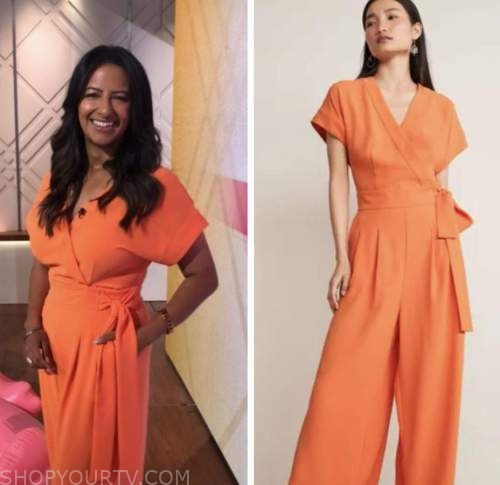 lorraine, orange wrap jumpsuit, ranvir singh