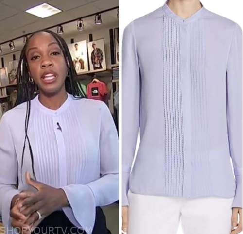 the today show, blayne alexander, lilac pleated blouse