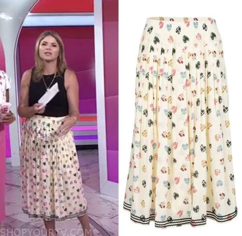 the today show, jenna bush hager, hoda and jenna, heart print midi skirt
