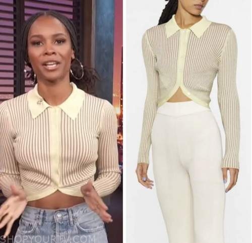 Access Hollywood: August 2022 Zuri Hall's Beige Knit Crop Polo Shirt ...