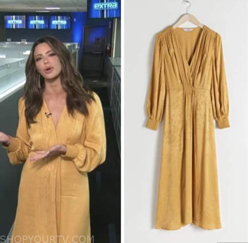 jennifer lahmers, extra, gold jacquard midi dress