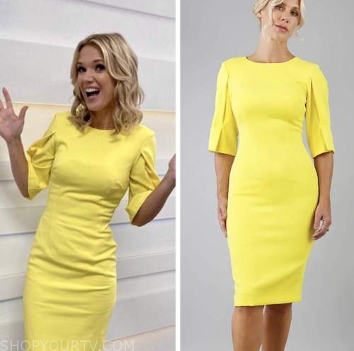 charlotte hawkins, good morning britain, yellow pencil dress
