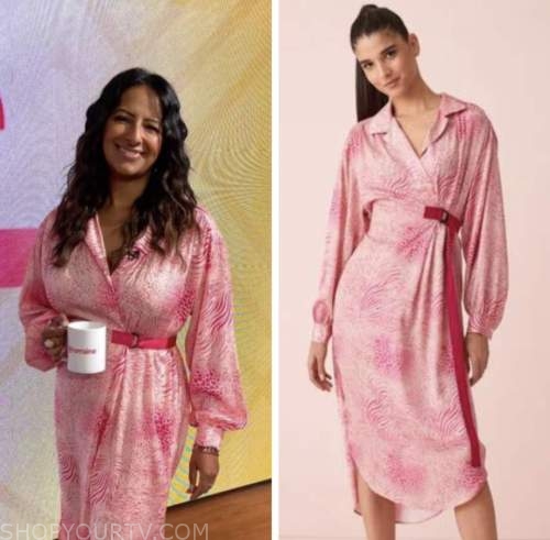lorraine, ranvir singh, pink animal print midi dress