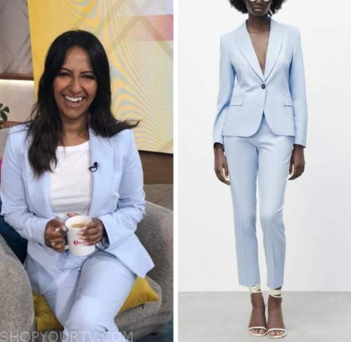lorraine, ranvir singh, blue blazer and pant suit b