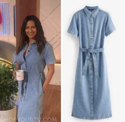 Lorraine: August 2022 Ranvir Singh's Denim Midi Shirt Dress | Shop Your TV