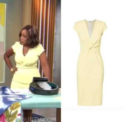 gayle king, cbs mornings, yellow twist sheath dress