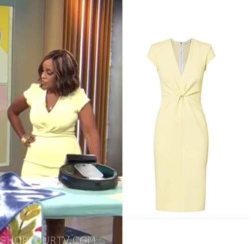 gayle king, cbs mornings, yellow twist sheath dress