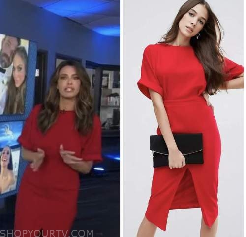 extra, jennifer lahmers, red dress