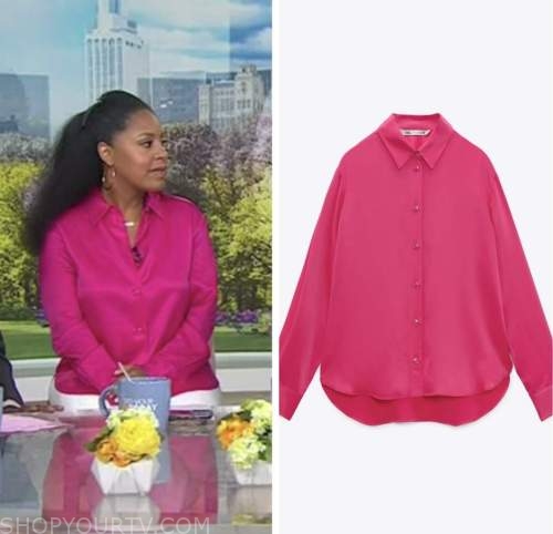 sheinelle jones, the today show, pink satin shirt