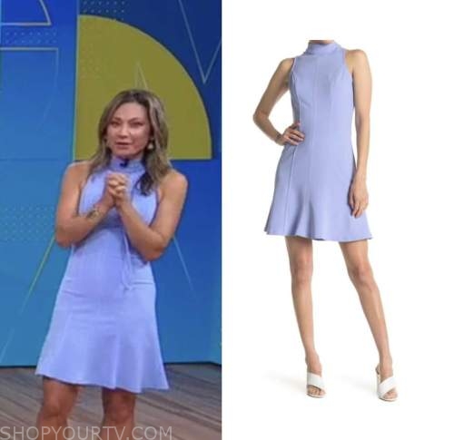 ginger zee, good morning america, blue mock neck dress