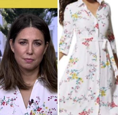 good morning america, cecilia vega, white floral shirt dress