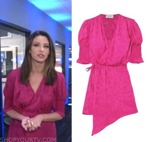 jenn lahmers, extra, pink jacquard wrap dress