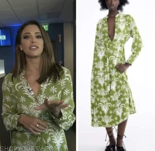 jennifer lahmers, extra, green printed belted dress