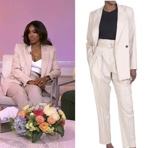kelly rowland, the today show, hoda and jenna, beige striped blazer and pant suit