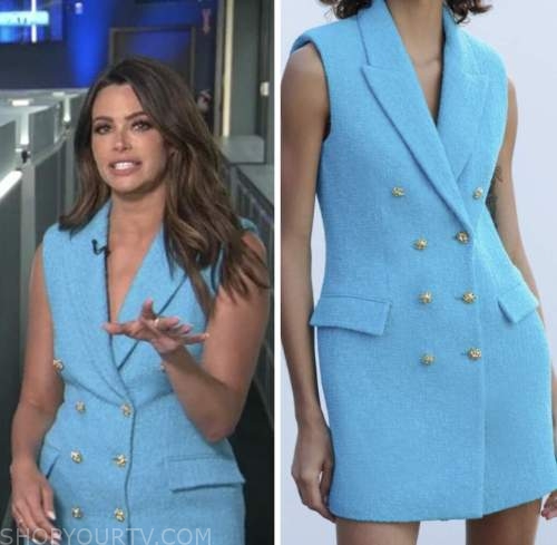 jennifer lahmers, extra, blue tweed blazer dress