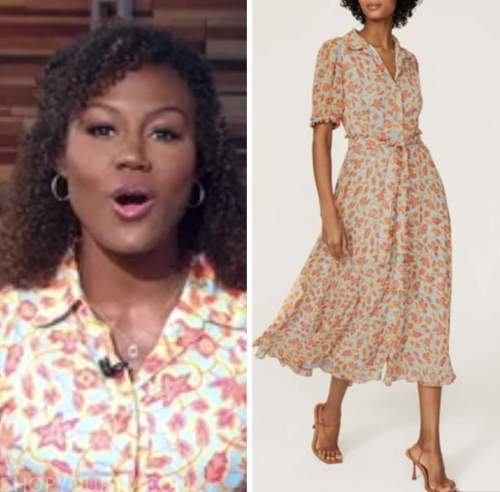 janai norman, good morning america, gma3, orange and blue floral shirt dress