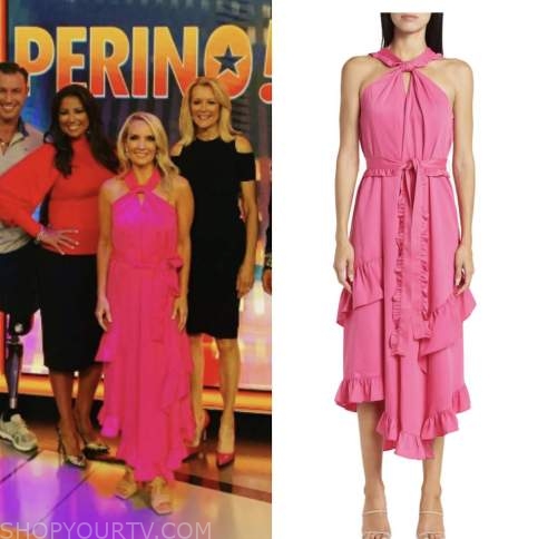 dana perino, gutfeld, fox news, pink ruffle halter dress