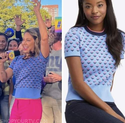 good morning america, blue tulip floral sweater, ginger zee