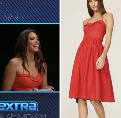 jenn lahmers, red midi dress, extra