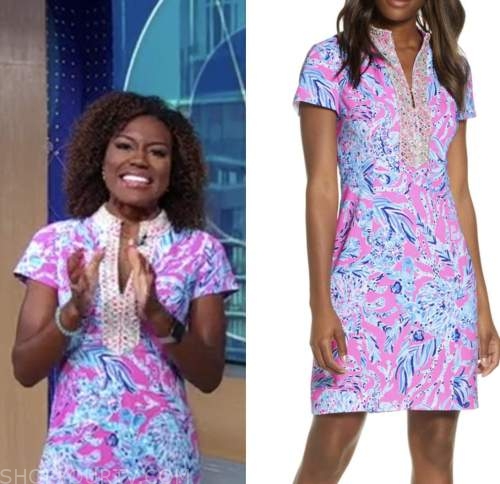 janai norman, good morning america, gma3, blue and pink printed dress